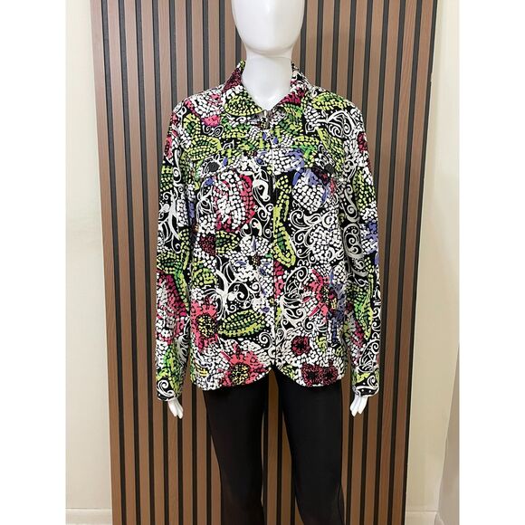 Coldwater Creek Women's 1X White Artsy Cotton Jacket Beach Tropical Hawaiian - Picture 1 of 9